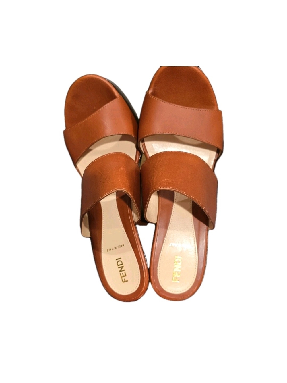Fendi Brown Leather Slide Sandals - Picture 8 of 8